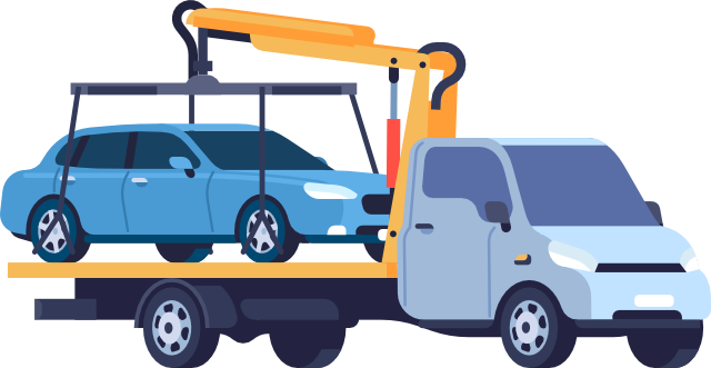 Illustration Auto mit Heckschaden wird durch Abscheppdienst abgeholt