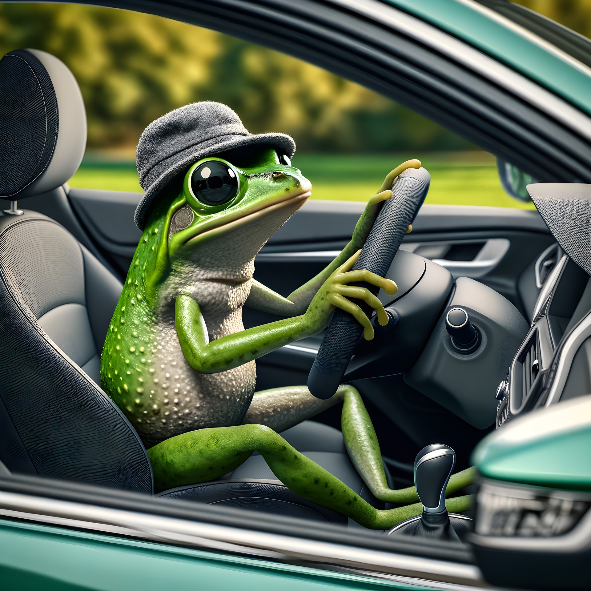 ai-generated_frog_drive_car_nature_animal_humor_vehicle_best-car_automobile_trip_funny_fantasy_travel