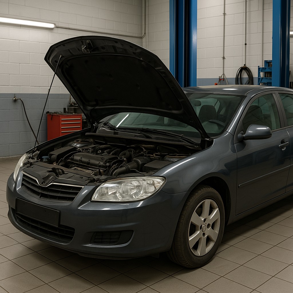 auto-in-der-werkstatt_motorhaube-geoeffnet_defektes-auto_auto-mit-motorschaden