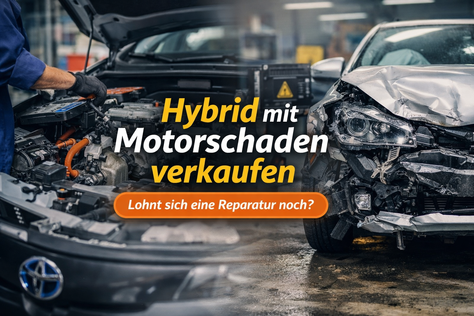 Hybridauto mit Motorschaden in der Werkstatt – Reparatur oder Verkauf als wirtschaftliche Alternative.