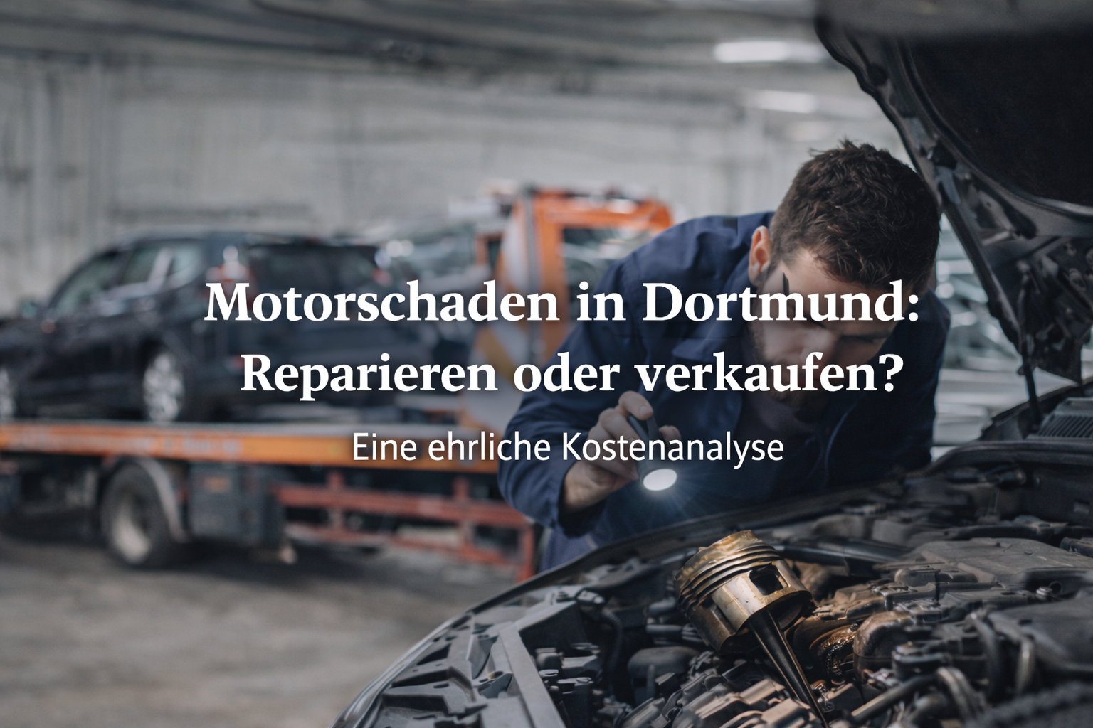 Motorschaden in Dortmund – Mechaniker prüft defekten Motor. Reparieren oder verkaufen? Ehrliche Kostenanalyse für Autobesitzer.