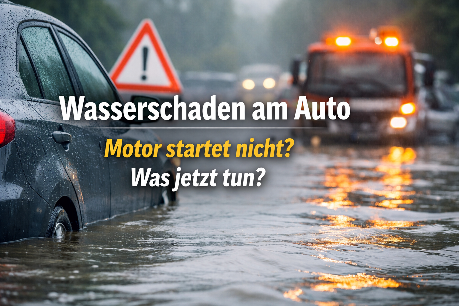 Auto mit Wasserschaden steht im Hochwasser. Motor startet nicht nach Überschwemmung