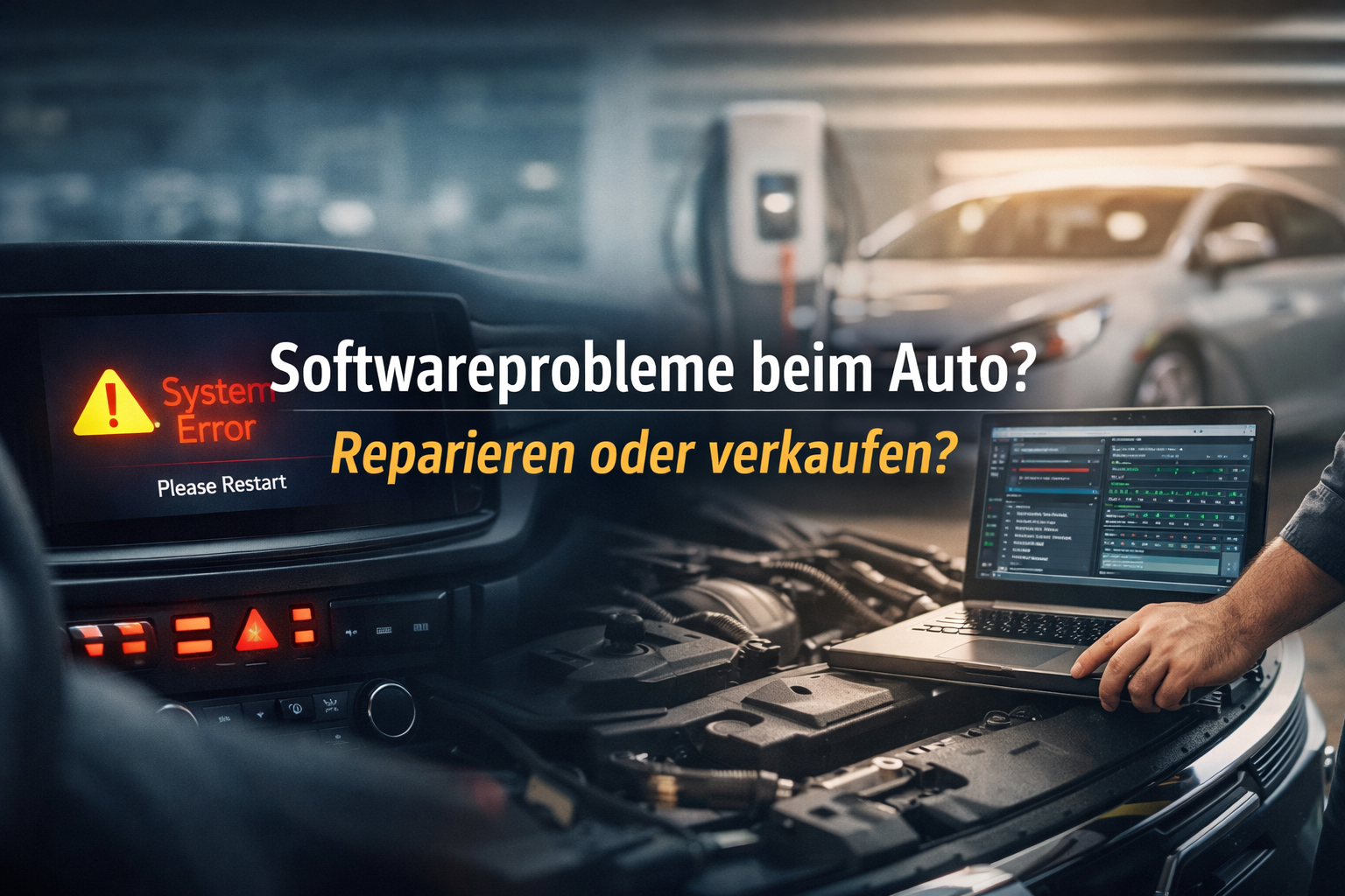 Auto mit Softwarefehler im Display und Diagnose am Motor. Reparieren oder verkaufen nach Garantie
