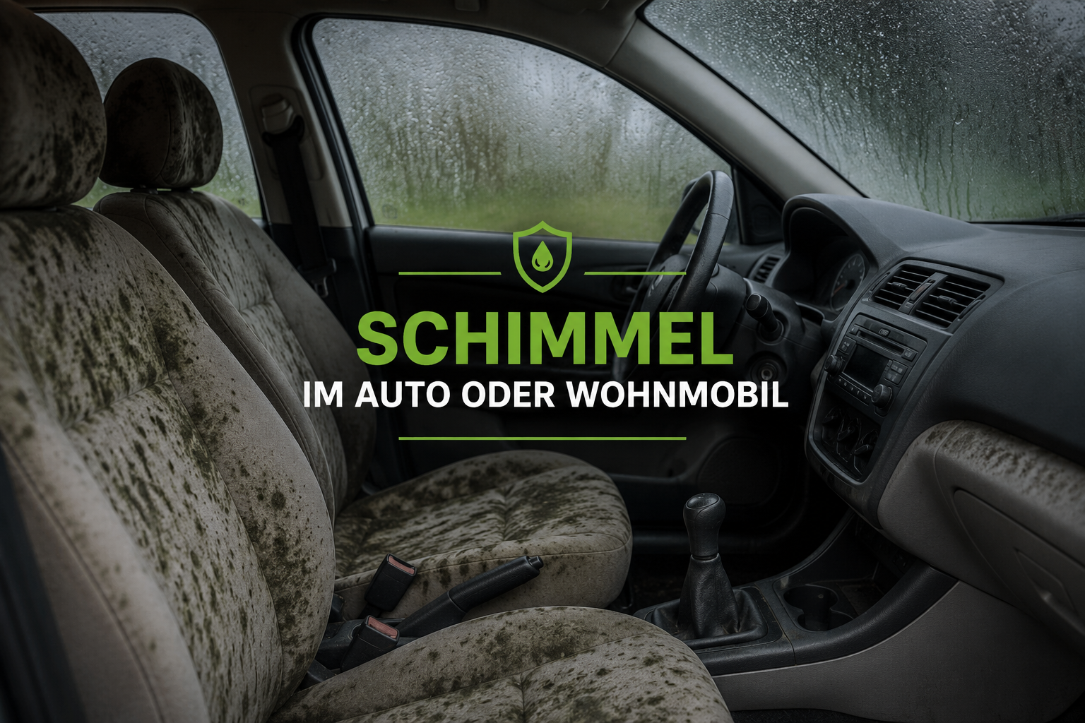 Verschimmelter Fahrzeuginnenraum eines Autos mit sichtbaren Feuchtigkeitsschäden - Ratgeber zu Ursachen, Schimmel im Auto oder Wohnmobil und Verkaufsmöglichkeiten.