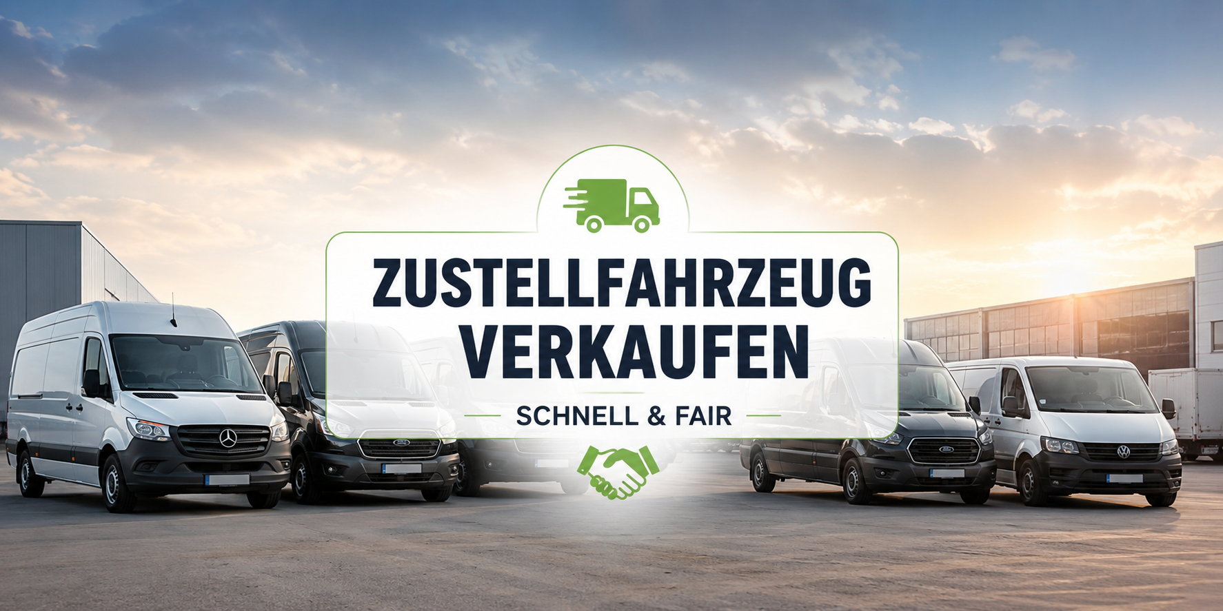 Mehrere Zustellfahrzeuge und Transporter auf einem Betriebshof - Symbolbild für den schnellen und fairen Verkauf von KEP-Fahrzeugen und Lieferwagen an Autoankauf ADAM.