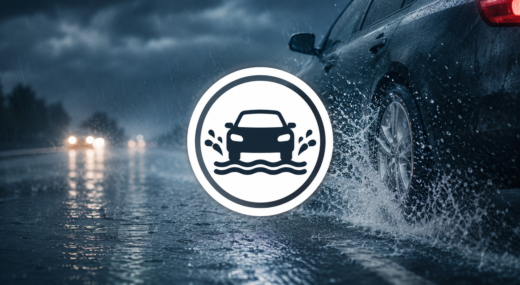 Auto bei starkem Regen und Aquaplaning auf nasser Fahrbahn - Unfallwagen nach Aquaplaning verkaufen.