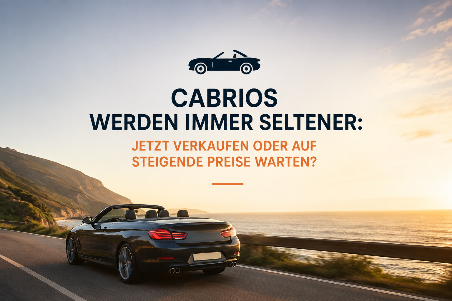 Cabrio auf einer Küstenstraße bei Sonnenuntergang - Cabrio jetzt verkaufen oder auf steigende Preise warten?
