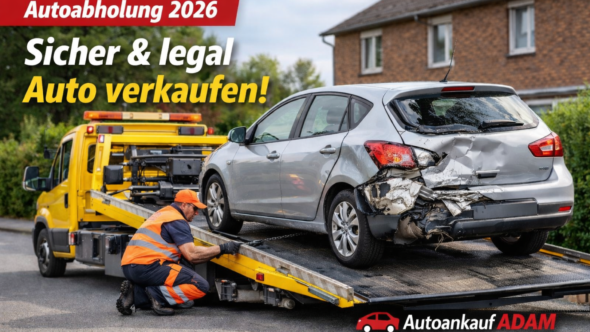Abholung eines beschädigten Autos durch Abschleppdienst – sichere und legale Autoabholung 2026 durch Autoankauf ADAM.