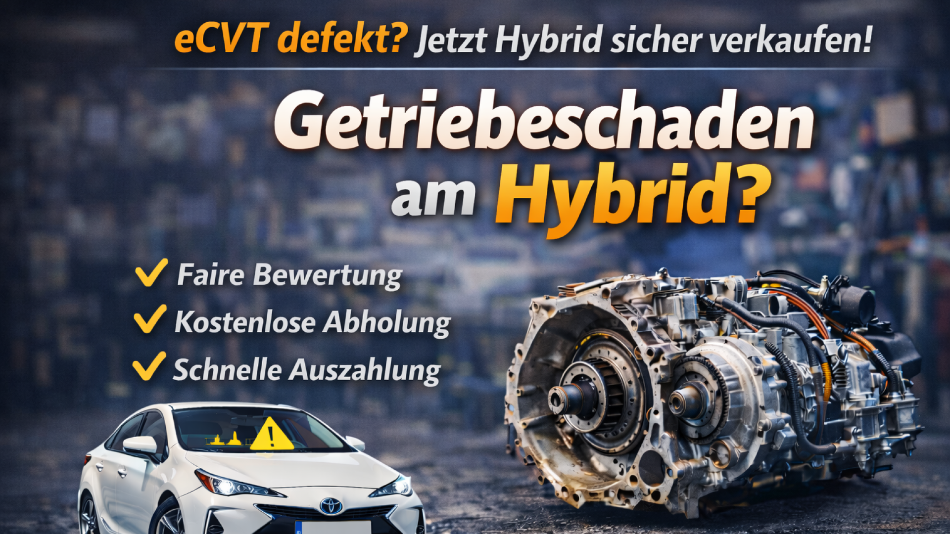 Getriebeschaden am Hybrid: Defektes eCVT-Getriebe. Hybridauto mit Warnmeldung – Verkaufslösung bei Autoankauf ADAM.