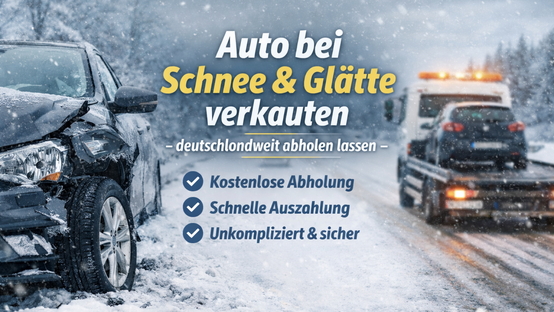 Auto nach Glätte- oder Schneeschaden verkaufen – beschädigtes Fahrzeug im Winter, deutschlandweite Abholung durch Autoankauf ADAM.