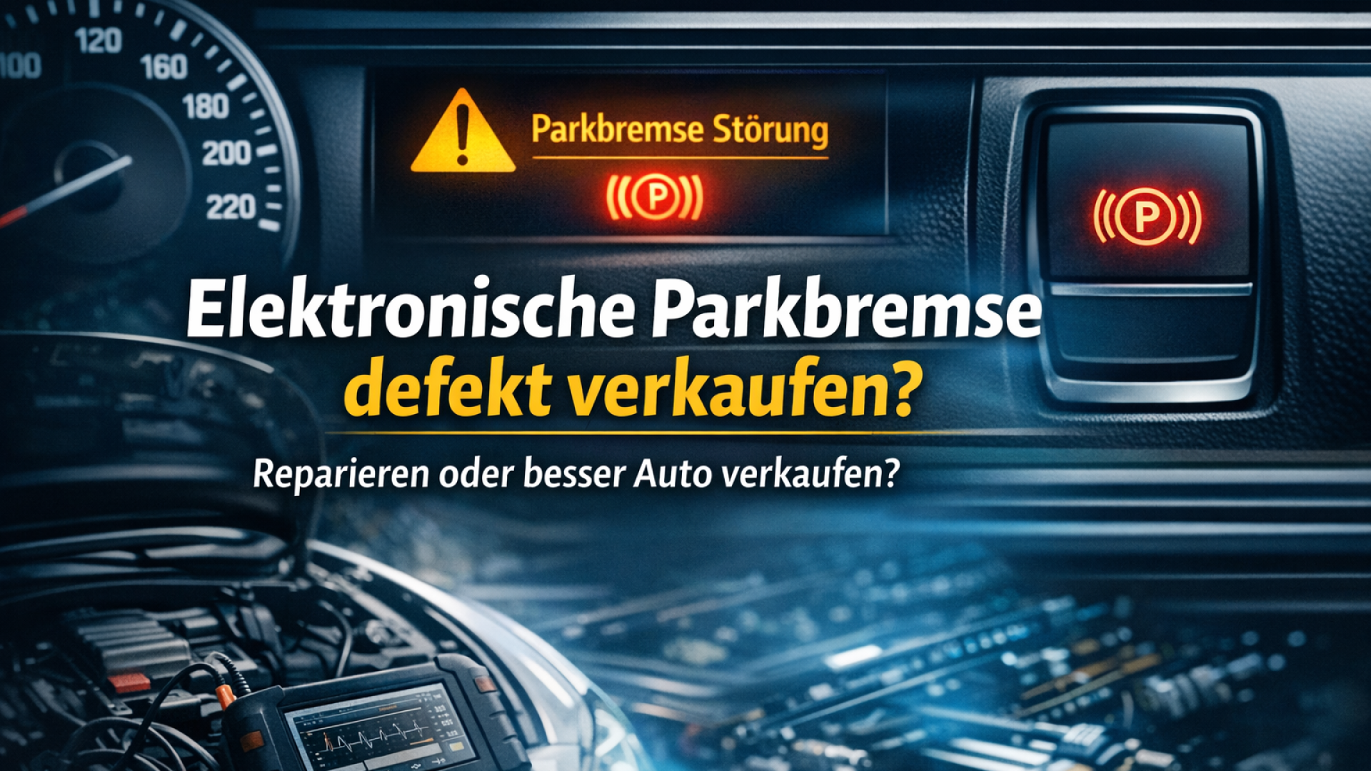 Warnmeldung „Parkbremse Störung“ im Cockpit – Thema: elektronische Parkbremse defekt, reparieren oder Auto verkaufen.