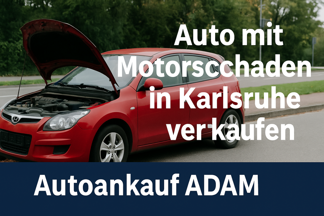 Auto mit offenem Motorraum und Motorschaden in Karlsruhe, ideal als Titelbild für den Autoankauf von defekten Fahrzeugen durch Autoankauf ADAM.