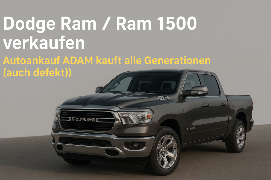 Dodge Ram / Ram 1500 Pickup in Grau – Titelbild für den Autoankauf ADAM. Ideal zum Verkauf aller Dodge-Ram-Modelle, auch defekt.