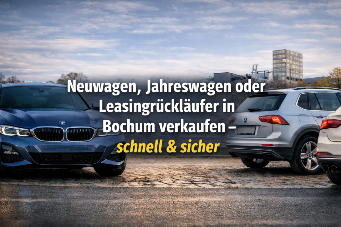 Neuwagen, Jahreswagen oder Leasingrückläufer in Bochum verkaufen – modernes Bannerbild für den schnellen und sicheren Autoankauf.