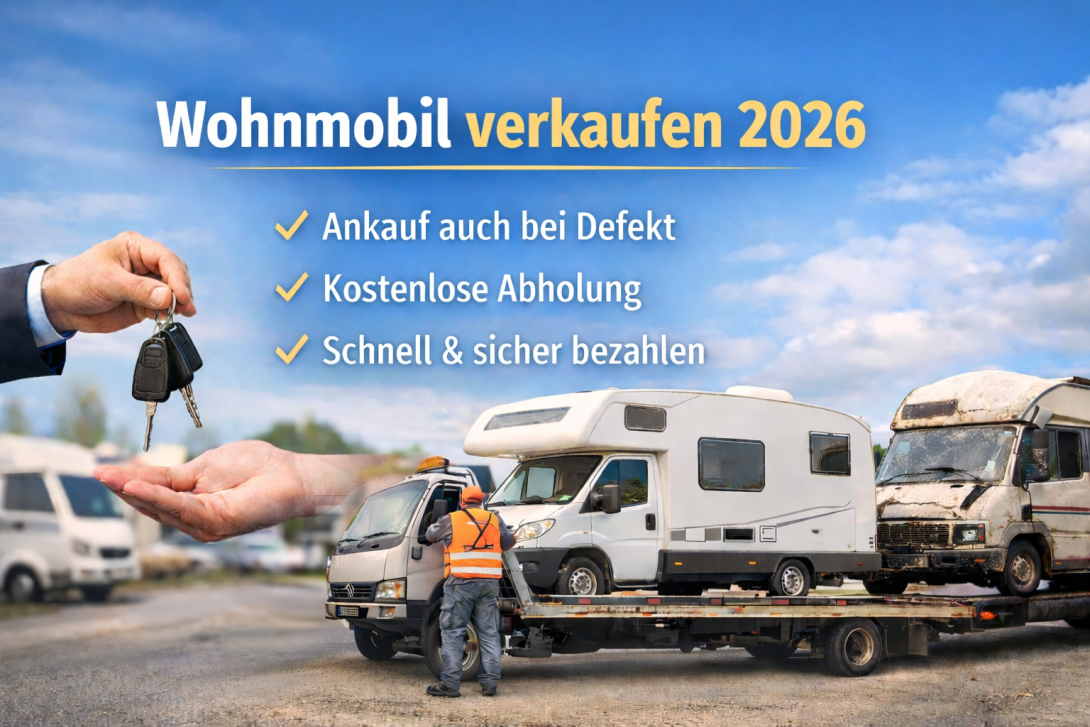 Wohnmobil verkaufen 2026 – Ankauf auch bei Defekt mit kostenloser Abholung.